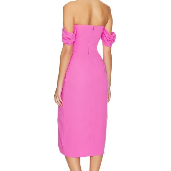 Amanda Uprichard Victoria Off Shoulder Midi Dress Aster Pink XS - Picture 2 of 9